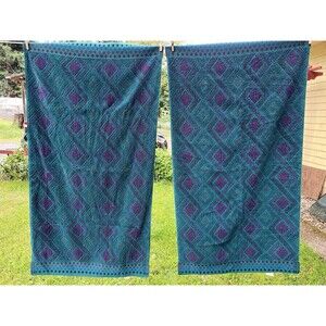 Vintage Royal Velvet Bath Towels Set Of 2 Purple Teal Maroon